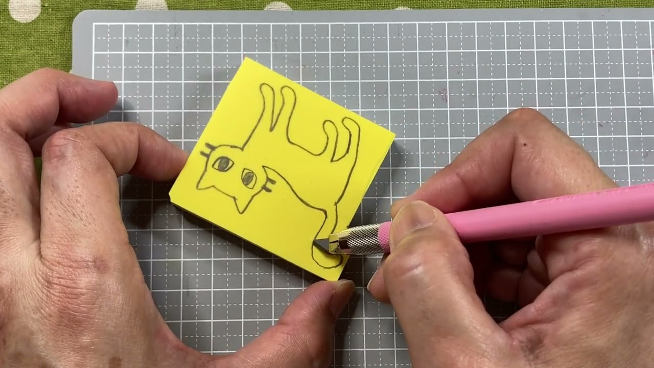 【消しゴムはんこ練習④】ほるナビに入っている図案集の図案彫っていくシリーズ！4/10「ねこ」🐈&zwj;⬛