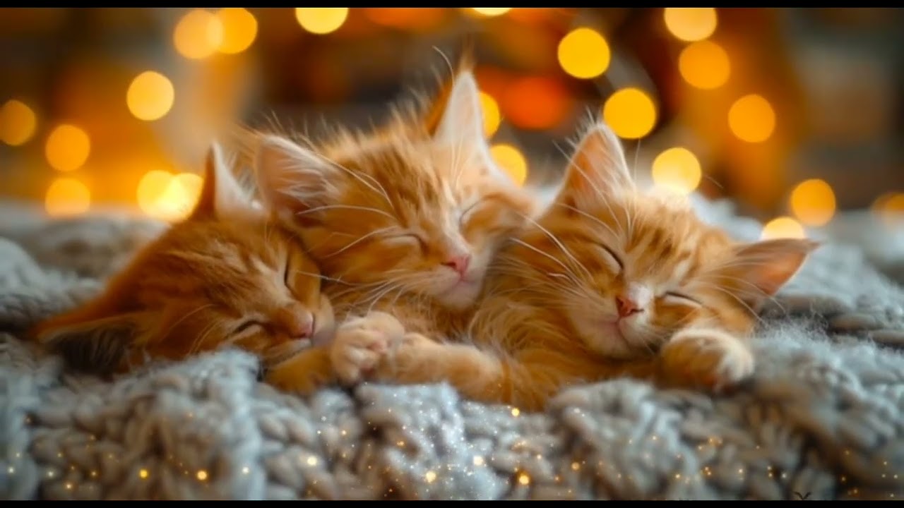 Three Ginger Kittens by the Fireplace | Crackling Fire, Purring & Relaxing Music