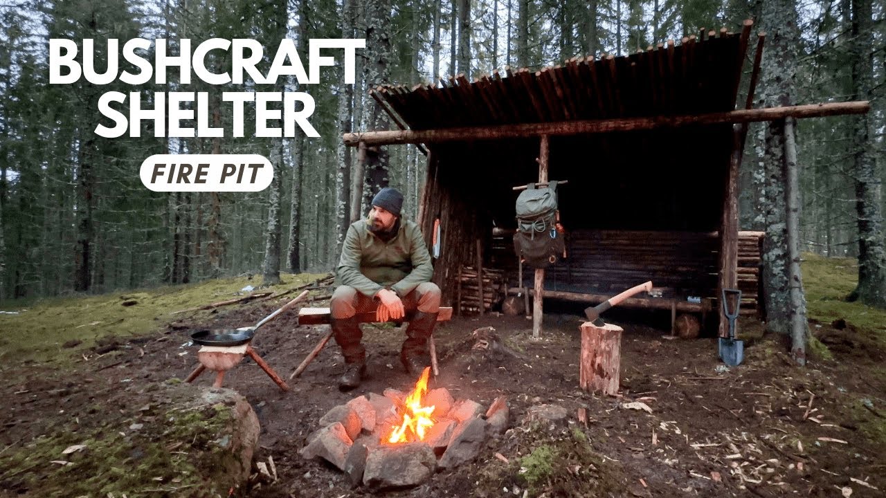 BUSHCRAFT SHELTER: Wood storage and fire pit (ep. 8)
