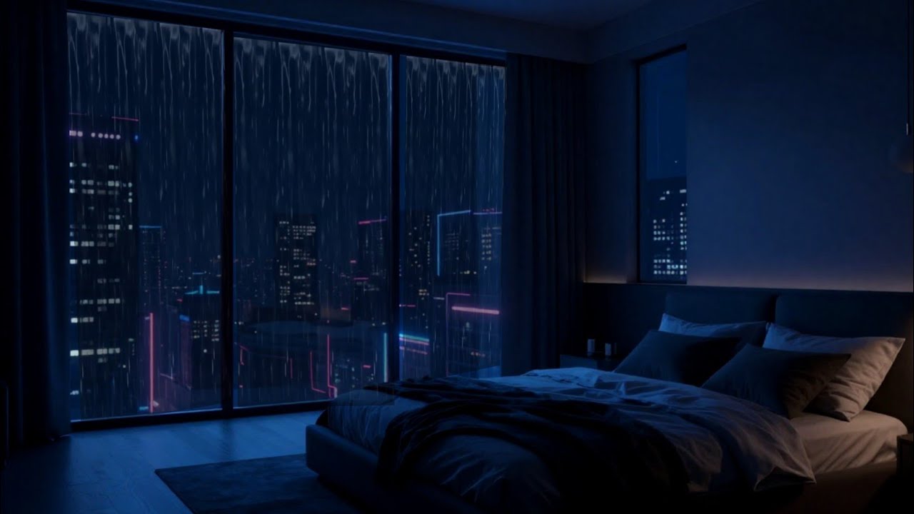 The Rain ASMR for Deep Sleep 🎧 Cozy Bedroom With Relaxing City Ambience 1 Hour