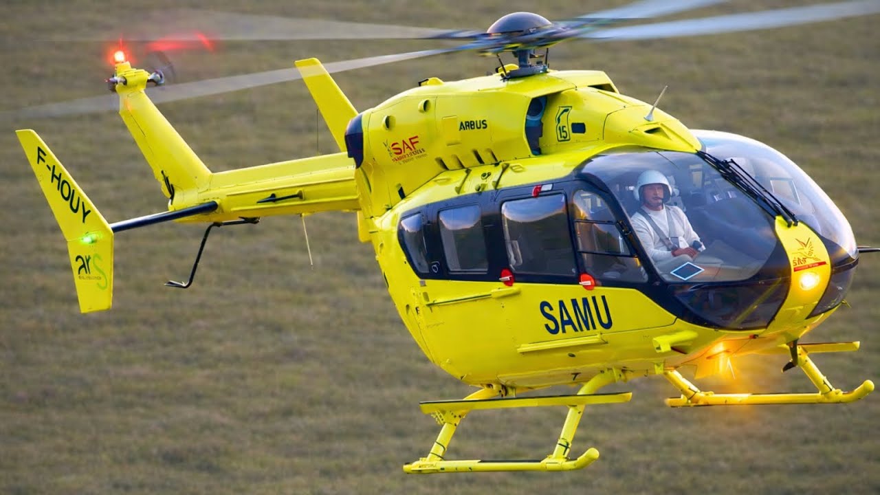 Eurocopter EC145 Helicopter in Action | SAMU | Landing, Startup & Takeoff #helicopter #aviation
