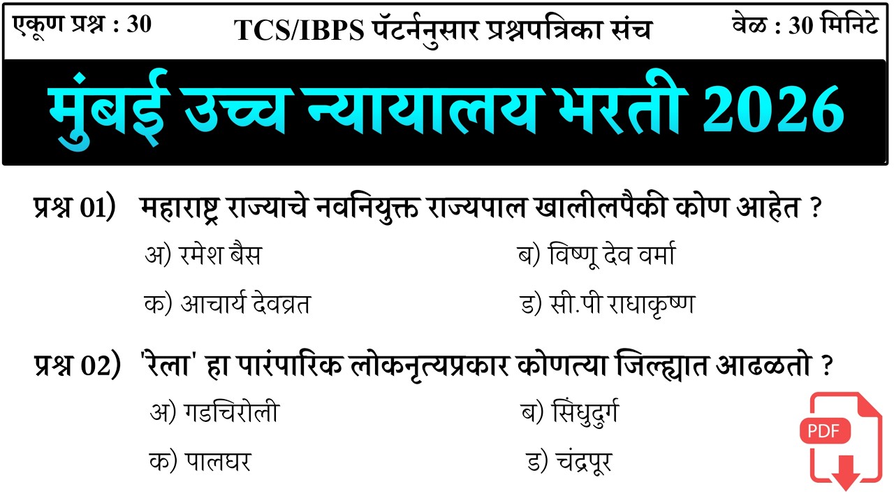 High Court Exam Date | शिपाई व हमाल प्रश्नपत्रिका संच | Mumbai High Court Peon Question Paper |