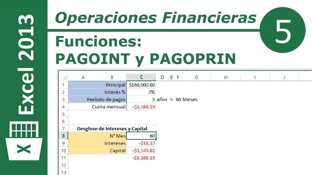 Funciónes PAGOINT y PAGOPRIN | Excel 2013 Operaciones Financieras #5/12