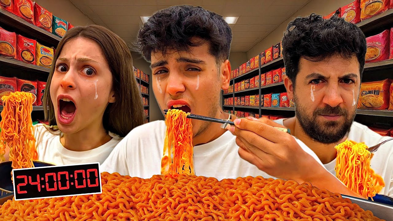 BİR GÜN BOYUNCA SADECE NOODLE YEDİK! Melih Yıldırım | Sıla Beyoğlu | Serkan