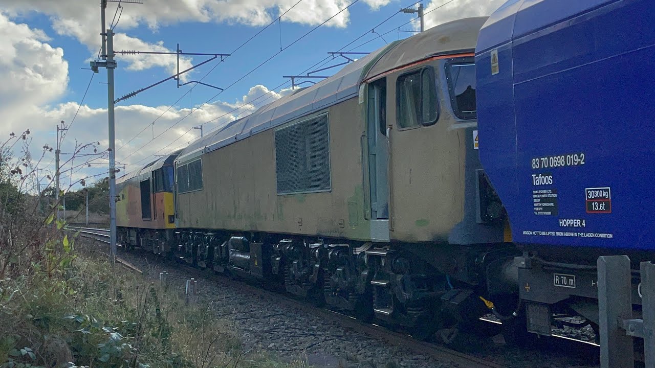 GBRf 69003 appears unpainted on a Drax working + other freight and services (30/10/21)