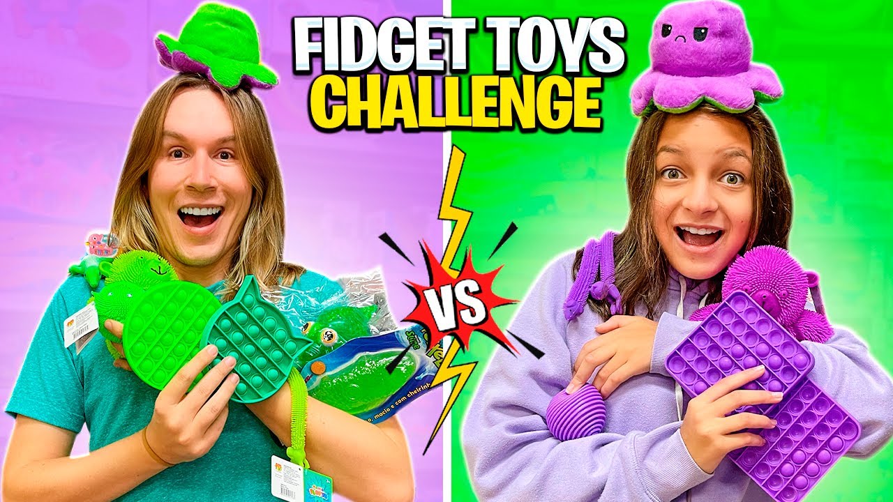 COMPRINHAS DE FIDGET TOYS VERDE VS ROXO | FIDGET TOYS CHALLENGE | TIO LUCAS E LAILA