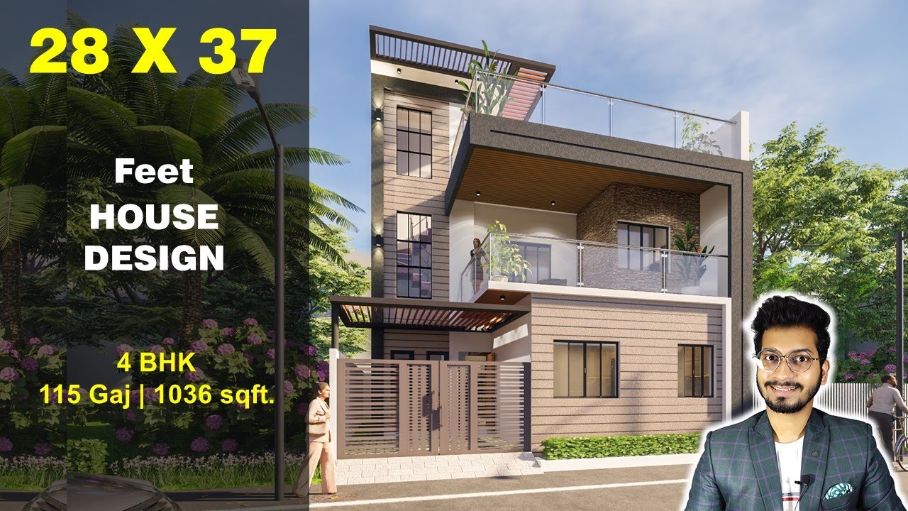 28x37 House Design 3D | 115 Gaj | 1036 sqft | 28*37 house design | 8.5X11 Meter  || DV Studio