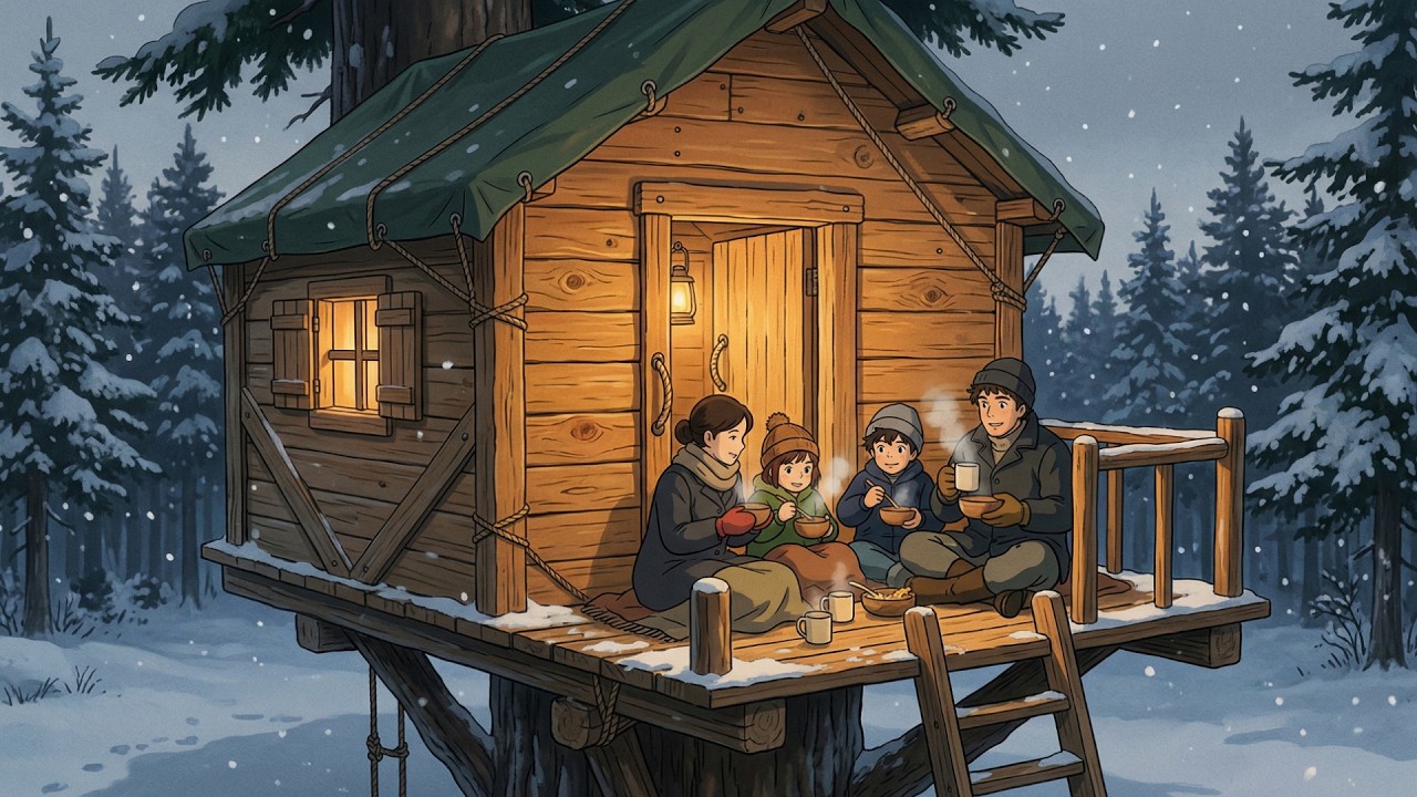 Ghibli-Style ASMR Camping: Building a Treehouse Step-by-Step + Hearth Cooking