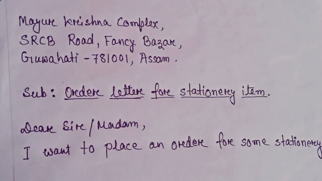 BUSINESS LETTER  (Order letter  for stationery item ) || Cl - 10 to 12