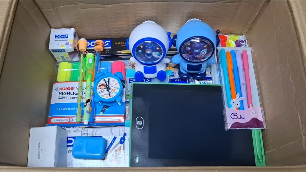 Unboxing Blue Stationery 📚 Pencil Boxes, Sketch Pen, Color Pencil, Sharpener, Pen, Sticker, Eraser