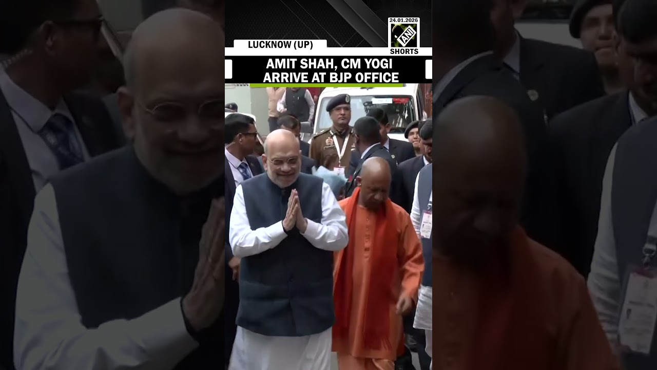 Home Minister Amit Shah and UP CM Yogi Adityanath arrive at BJP office in Lucknow