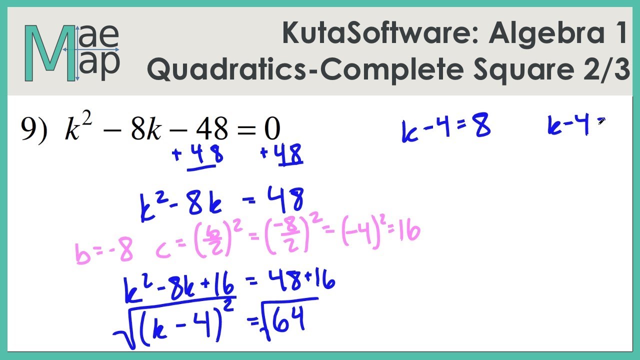 KutaSoftware: Algebra 1- Solving Quadratics By Completing The Square Part 2