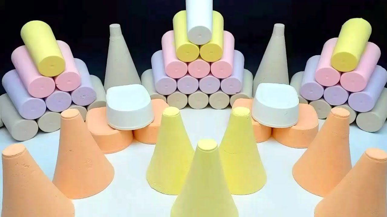 ASMR orange, pink, blue, white baking soda | colorful shapes
