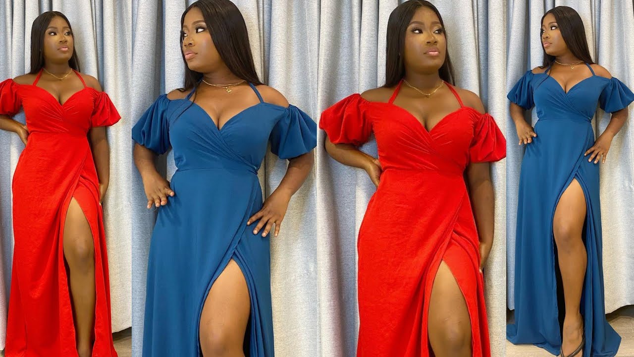 How to make an Elegant OFF SHOULDER OVERLAP GOWN with HIGH SLIT