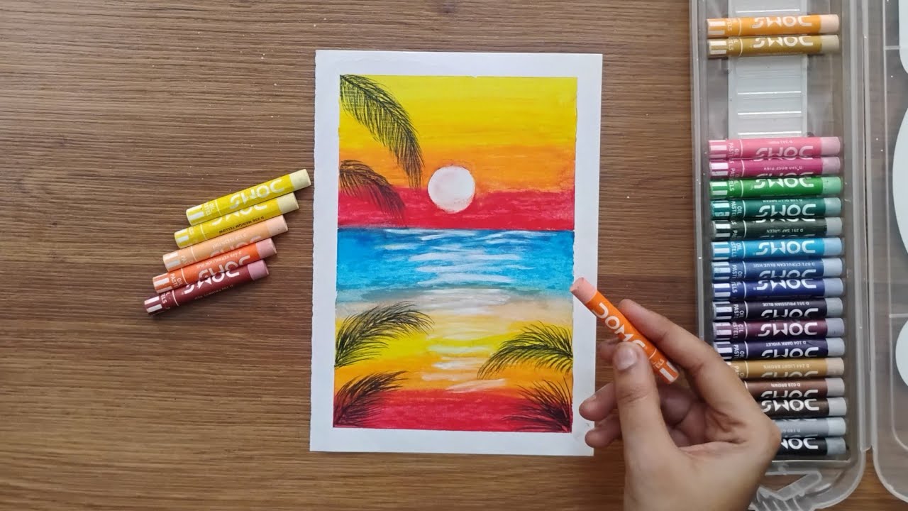 🌅 Easy Sunset Beach Scenery Drawing with Oil Pastels | Beautiful Sea View Art 🎨 #drawing #oilpastel 