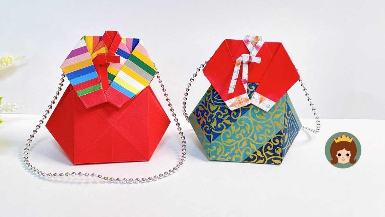 [창작]  한복 복주머니종이접기 한복 복주머니 만들기 명절 선물 Origami hanbok lucky bag