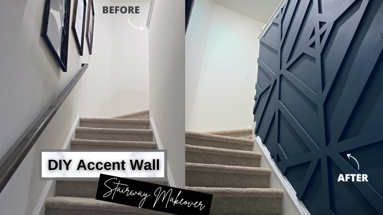 NEW DIY Accent Wall // Modern Accent Wall - 2022 Stairway Makeover!