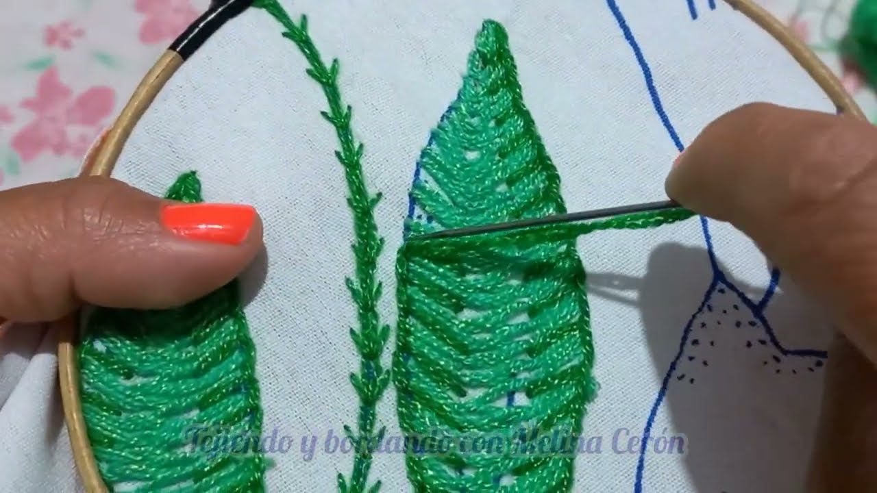 Clavel bordado  hojas/ Hand embroidery/Tejiendo y bordando con Melina Cerón