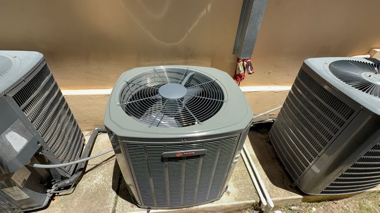 Brand new ￼2025 1.5 ton Trane XR14 heat pump starting up@ shutting down @ running. ￼