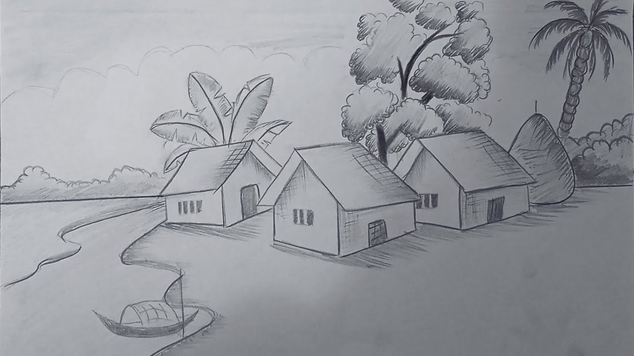 Village Scenery Pencil Sketch 🏠✏️