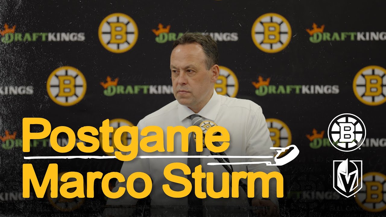 Marco Sturm talks after the Bruins beat the Golden Knights 4-3