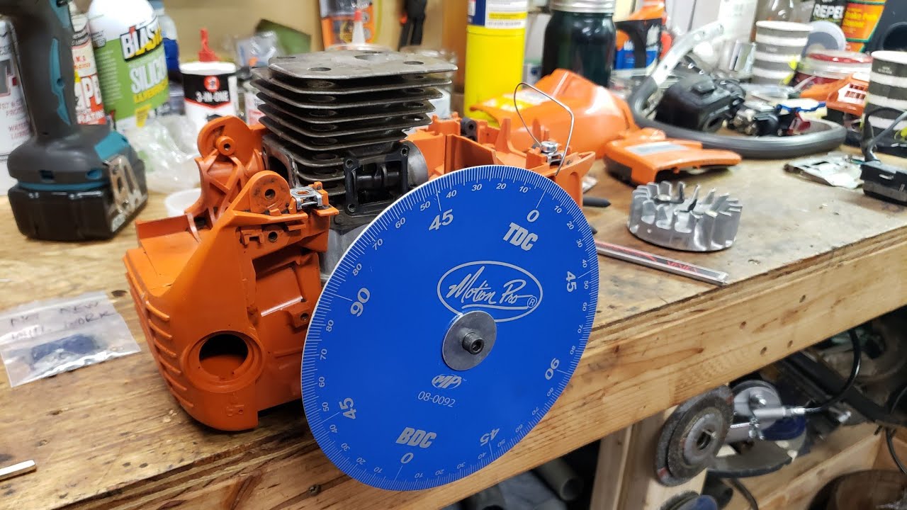 How to set up a degree wheel to check port timing on a chainsaw - ported Husqvarna 350 build