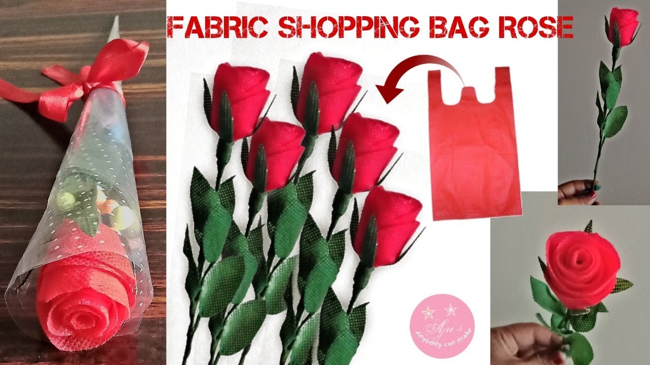 SINGLE ROSE BOUQUET WITH FABRIC SHOPPING BAG | EASY VALENTINE'S DAY ROSE BOUQUET | FABRIC ROSE