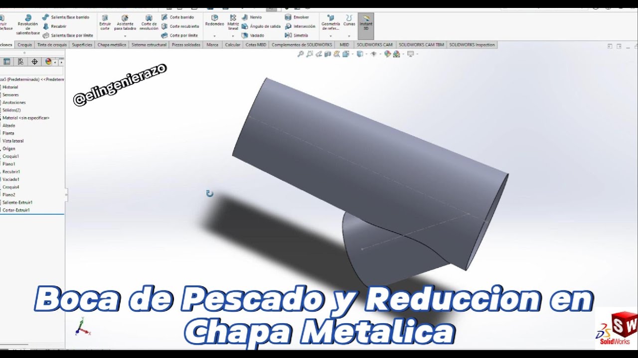 Boca de Pescado y Reducción en Chapa Metálica SolidWorks