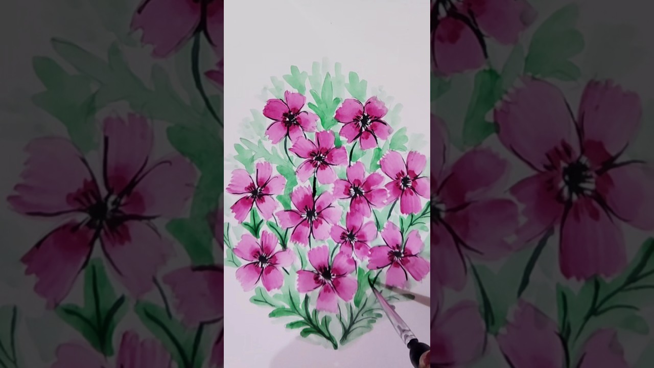 easy beautiful pink flower design by water colour painting 🎨