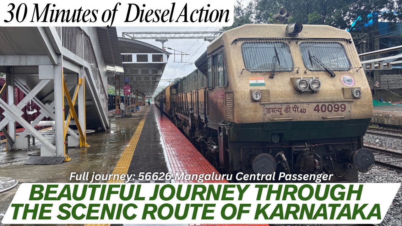 Powerful Diesel action with GOC WDP-4D | Full journey: Subrahmanya Rd - Mangaluru Ctrl Passenger