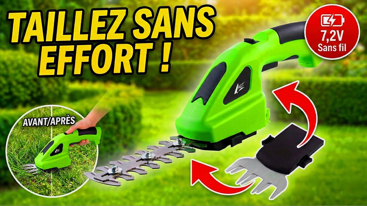 Cisaille électrique à gazon et taille-haie sans fil avec batterie 7,2 V AGT [PEARLTV.FR]