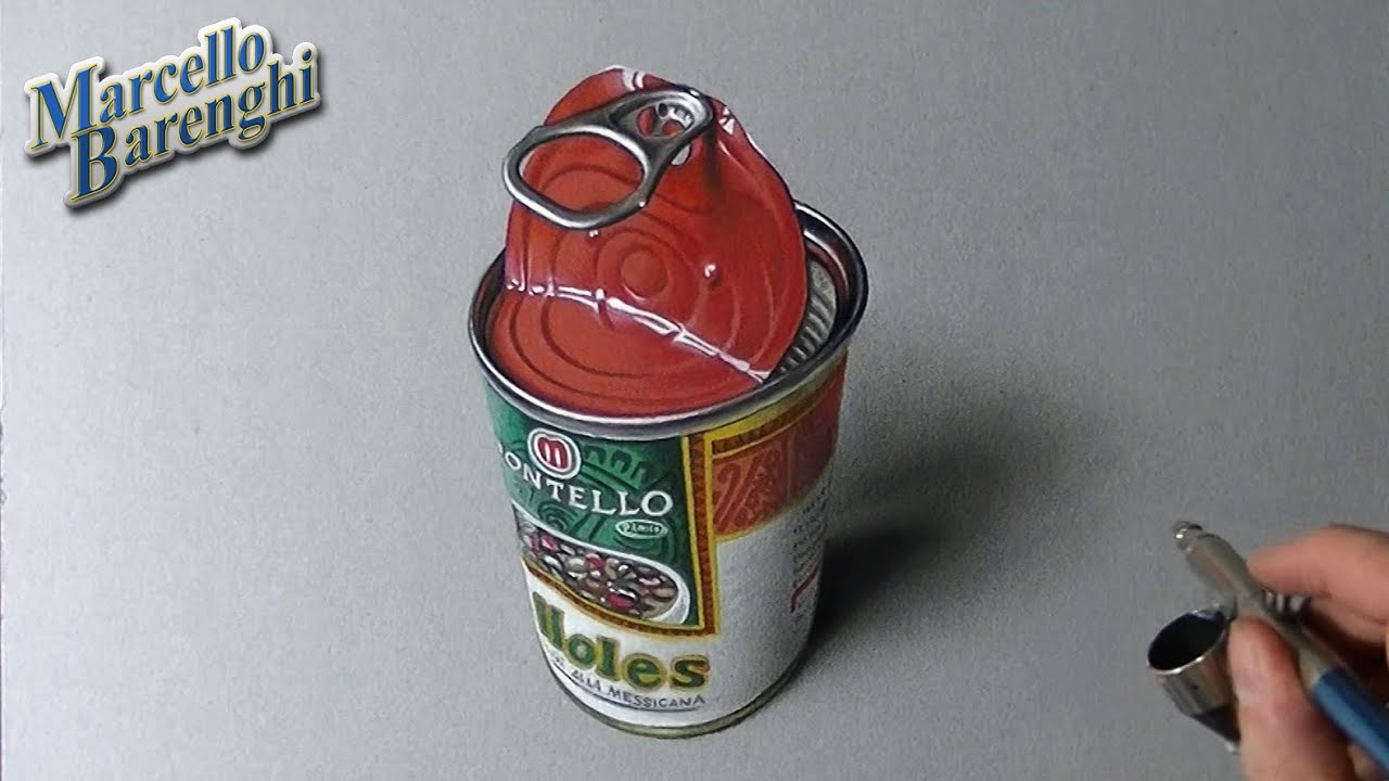 Hyperrealistc speed drawing of an empty can of beans