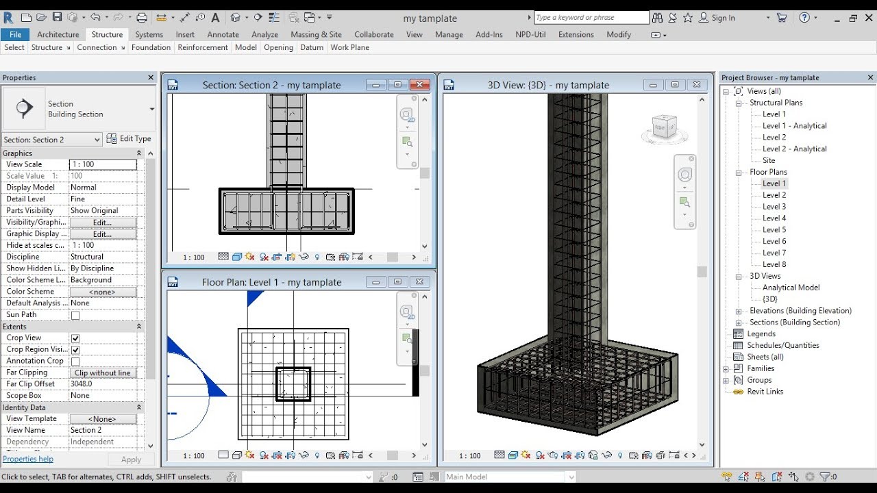 Revit Structure Khmer Part 24 - របៀបគូសសរសៃដែកជើងតាង