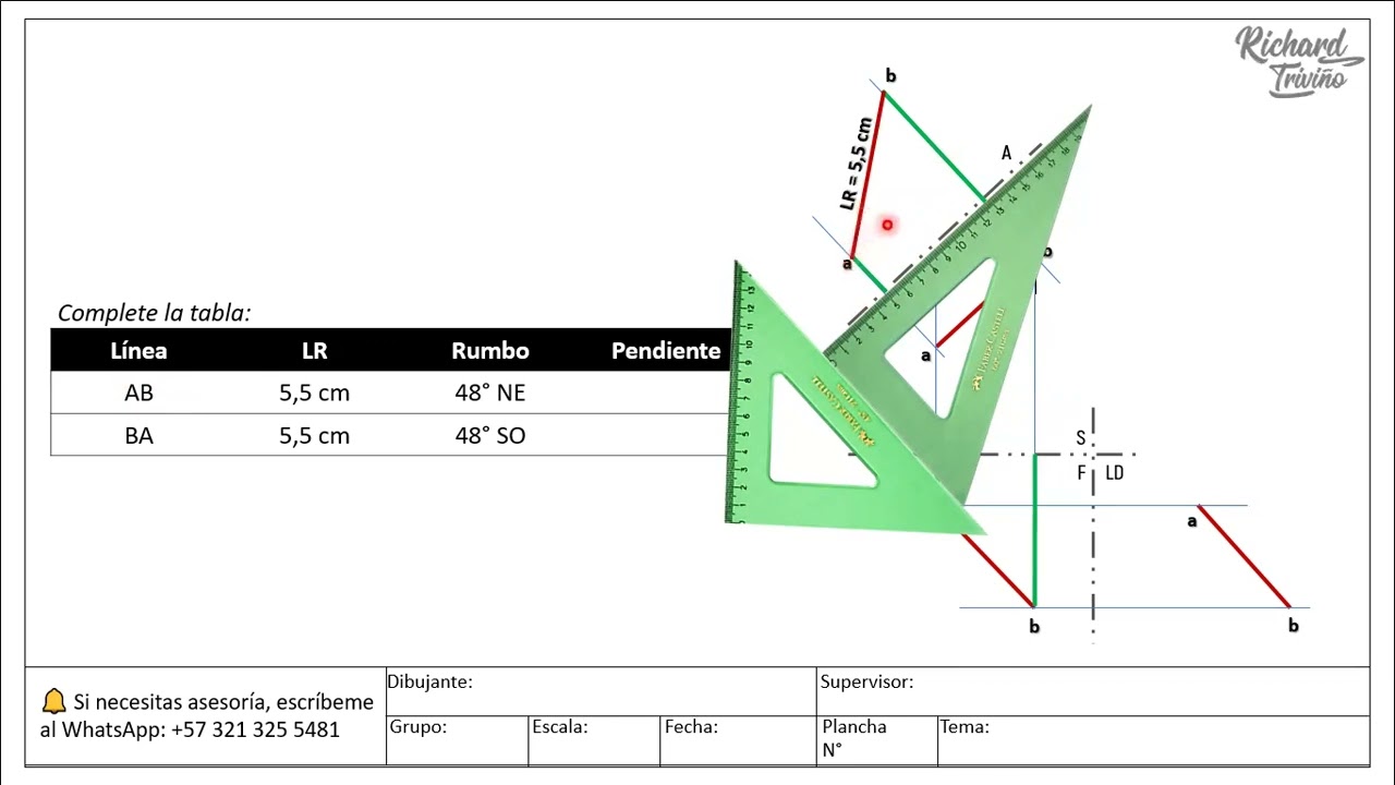 ✏️📐 Lineas | Rumbo, Pendiente, Longitud Real y Clasificación | Geometria Descriptiva