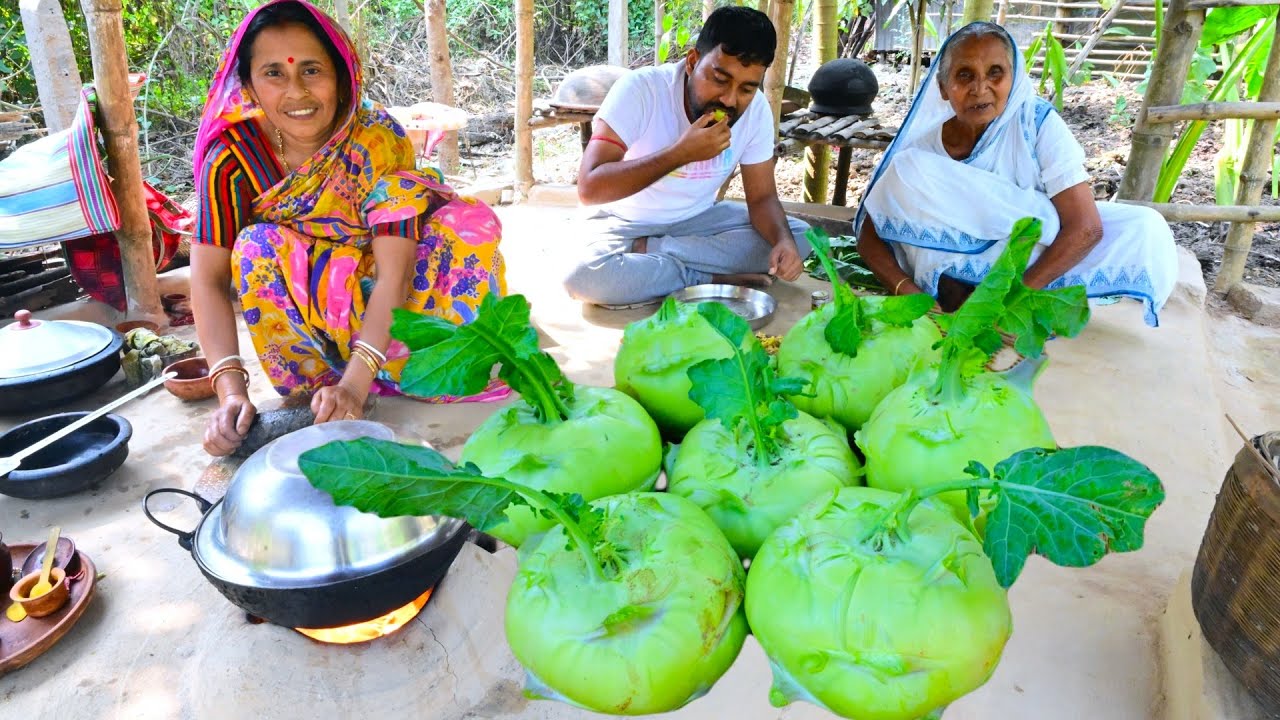 মাঠের টাটকা ওলকপি দিয়ে ইলিশ মাথা সঙ্গে ঘটকচুর শাক রান্না | Farm fresh vegetables recipe | villfood