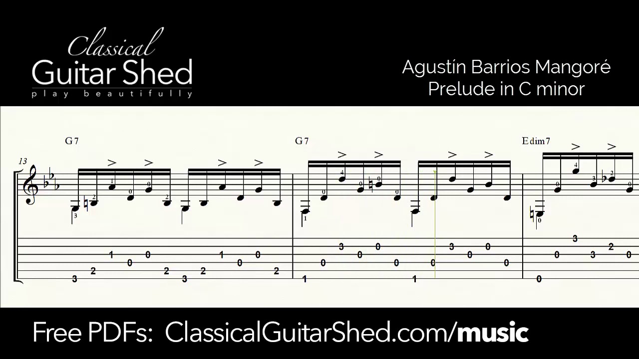 Barrios: Prelude in C Minor - Free Guitar Sheet Music