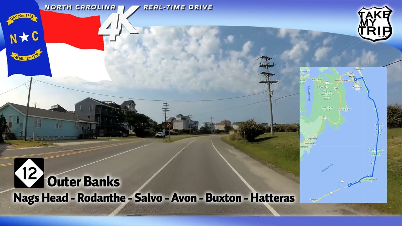 The Outer Banks!  North Carolina Route 12 Southbound: Nags Head to Hatteras scenic drive in 4K