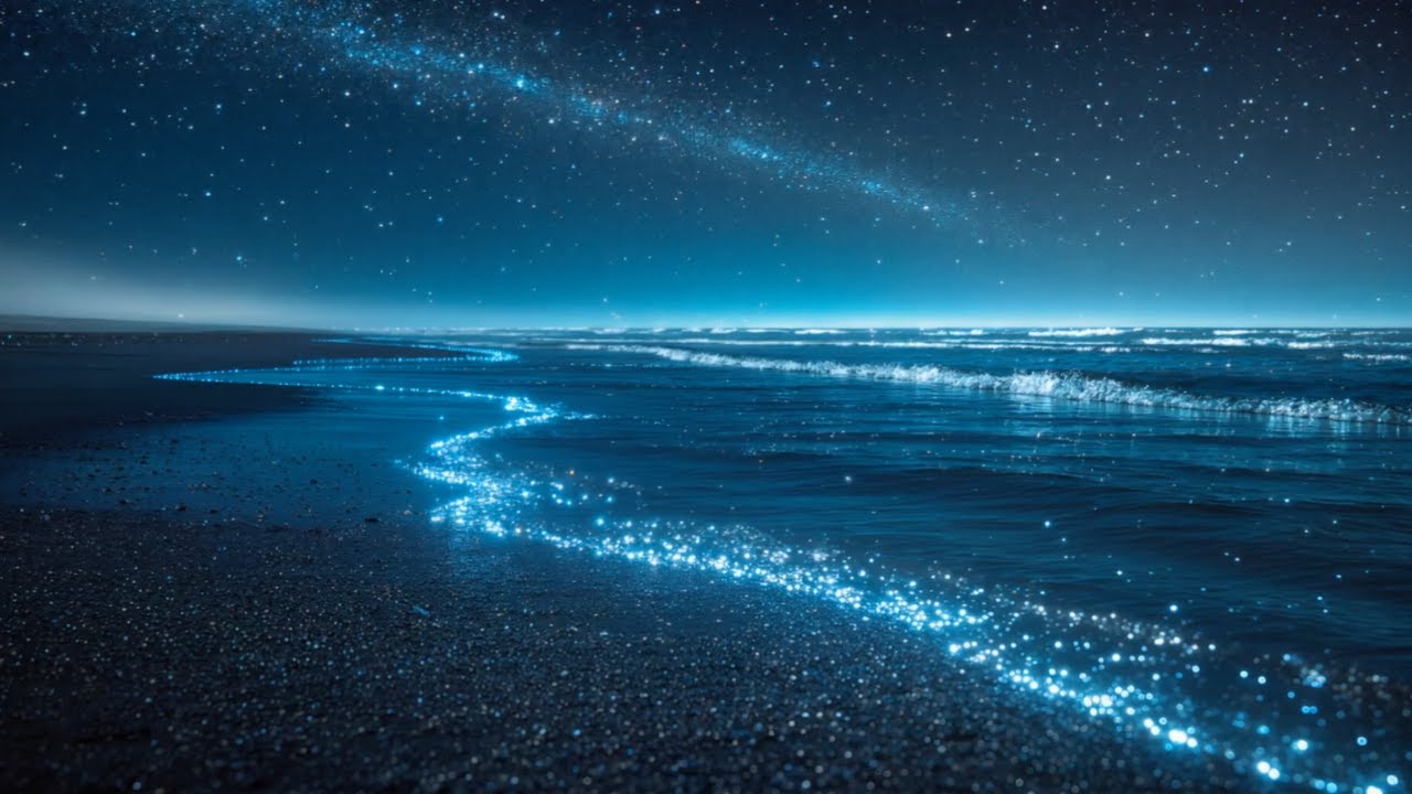 Ethereal Blue Light Appears on Empty Beach
