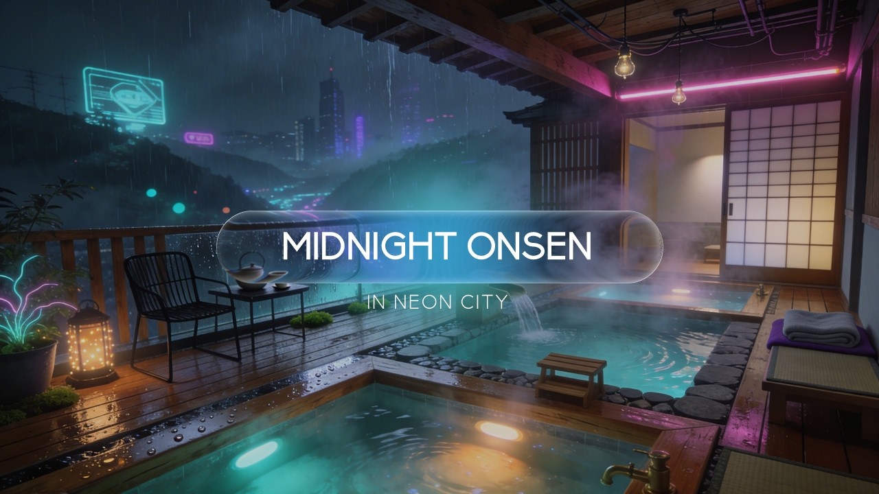 Midnight Neon Onsen in Neon City | Lo-Fi | 2K 30 min