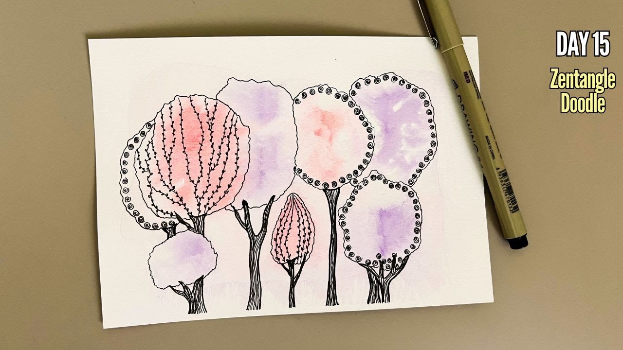 Watercolor Zentangle Inspired Doodle Art | Beginner-Friendly & Fun | Day 15 | Corolla Arts