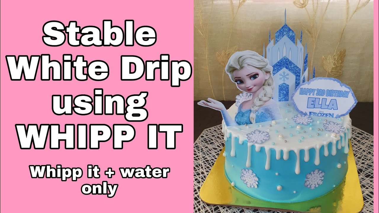 White drip on cake using WHIPPIT frosting || Stable white drip || whipp it and water only