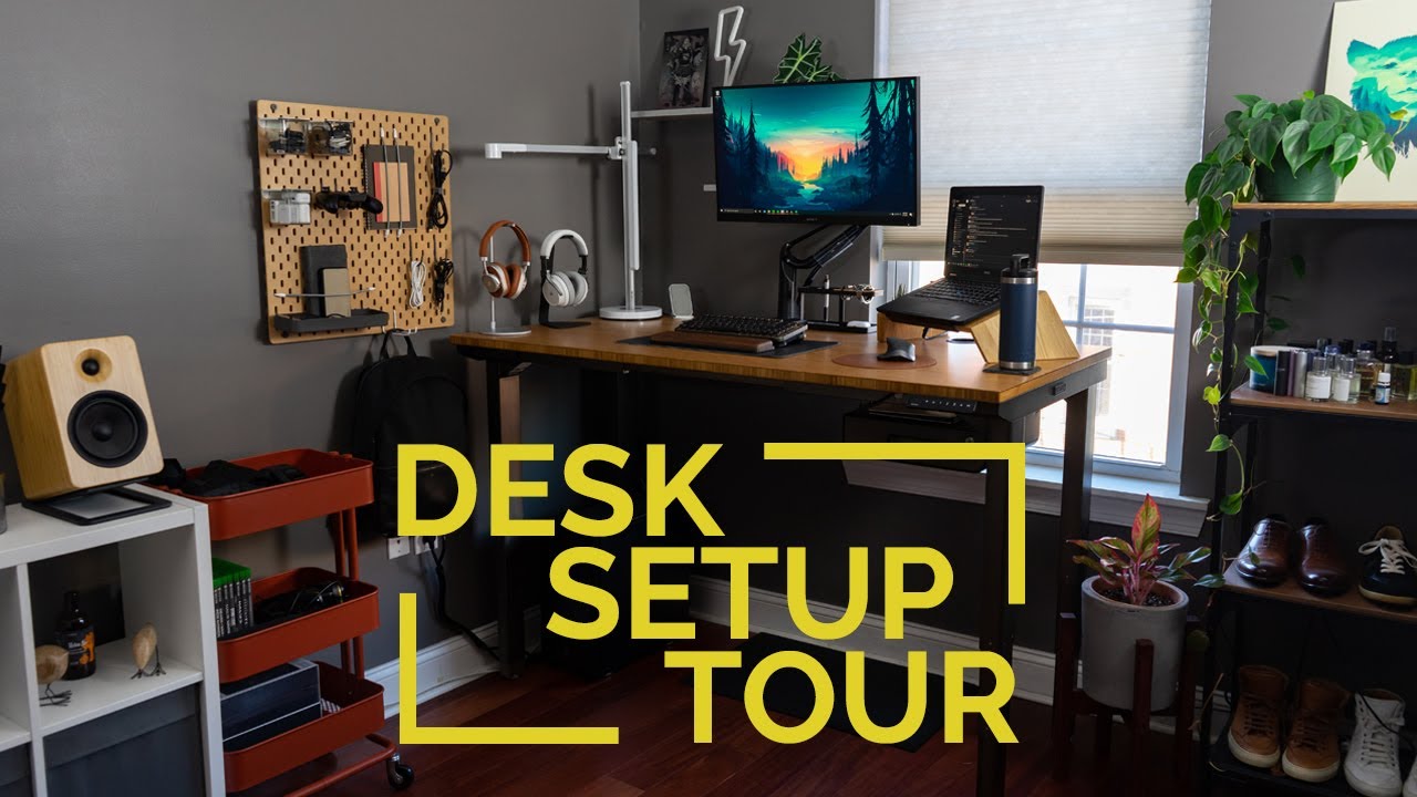 My Work From Home + Gaming Desk Setup 2021 | Standing Desk Office Tour