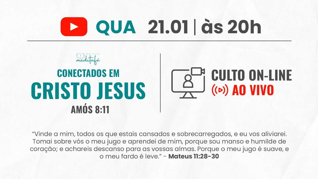 Culto Conectados em Cristo Jesus | 21/01/2026 - 20h -Amós 8:11- Fome que não se satisfaz c/ migalhas