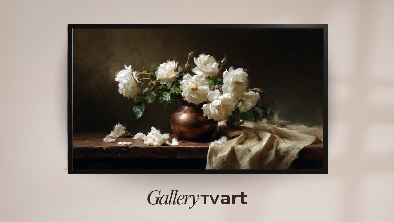 White Peonies | Frame TV art | Vintage flowers painting for tv screensaver | NO music (1h)