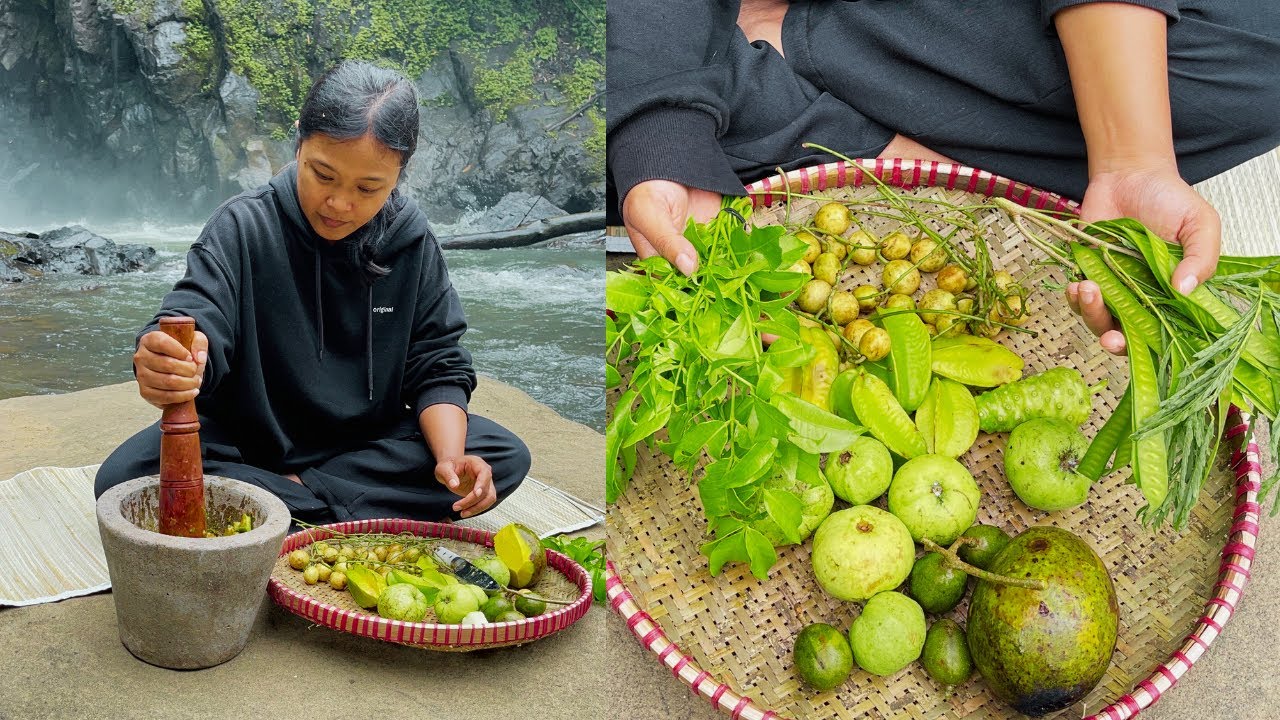Rujak buah unik di pinggir curug, minum es cincau buatan sendiri | hidup di desa