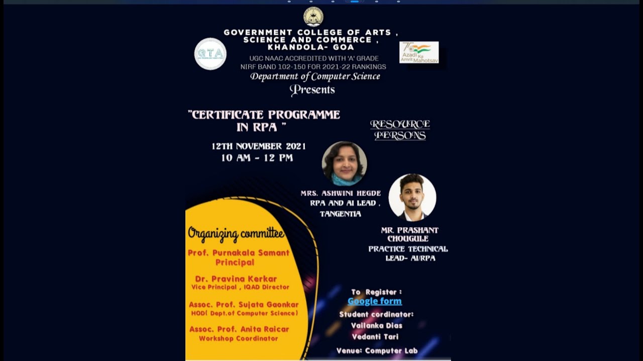 Department of Computer Science (GCASCK) brings to you Robotics Process Automation Workshop