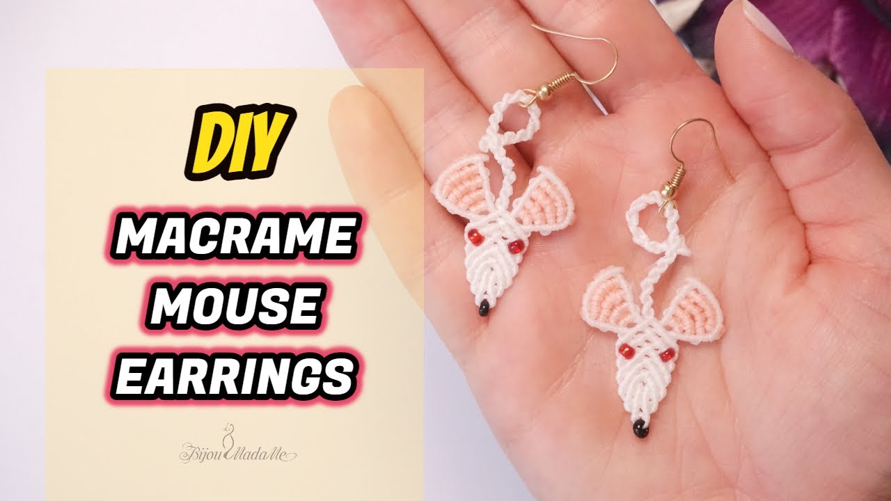 DIY easy macrame mouse earrings | How to make macrame mouse | Macrame earrings tutorial