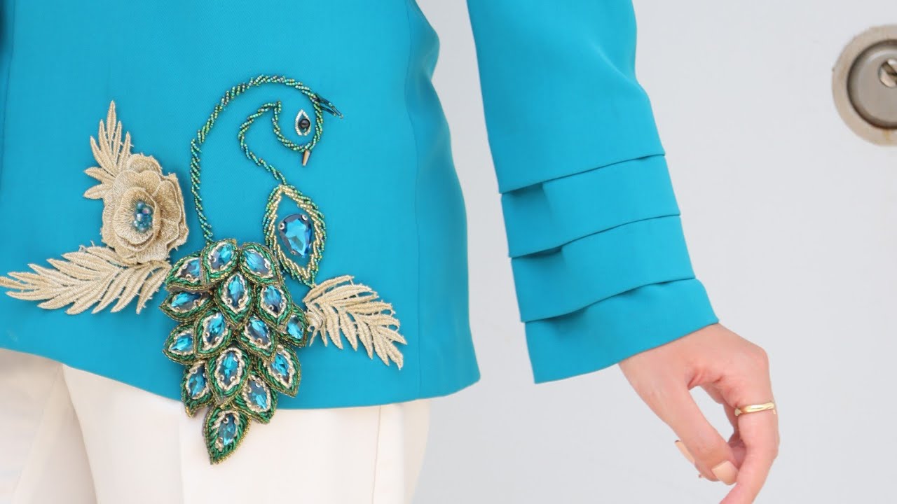 آموزش جواهردوزی روی لباس، طاووس جواهردوزی Peacock  beaded embroidery