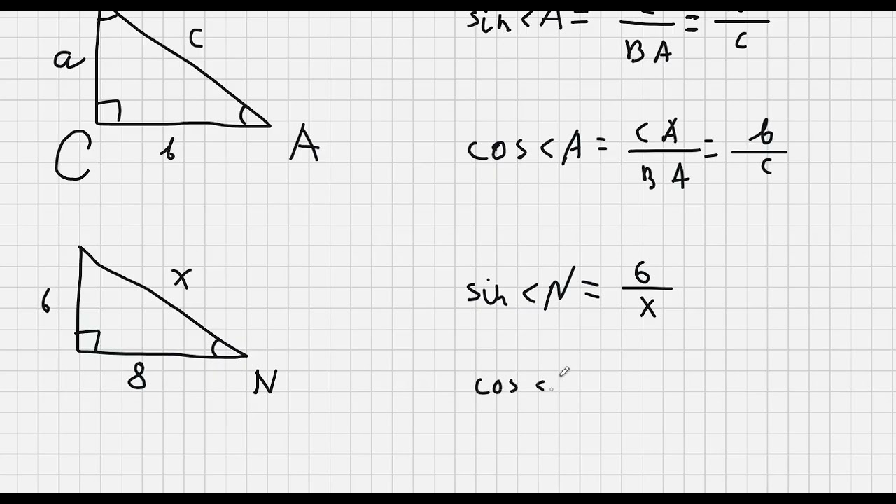 Stačiojo trikampio smailiojo kampo sinusas ir kosinusas