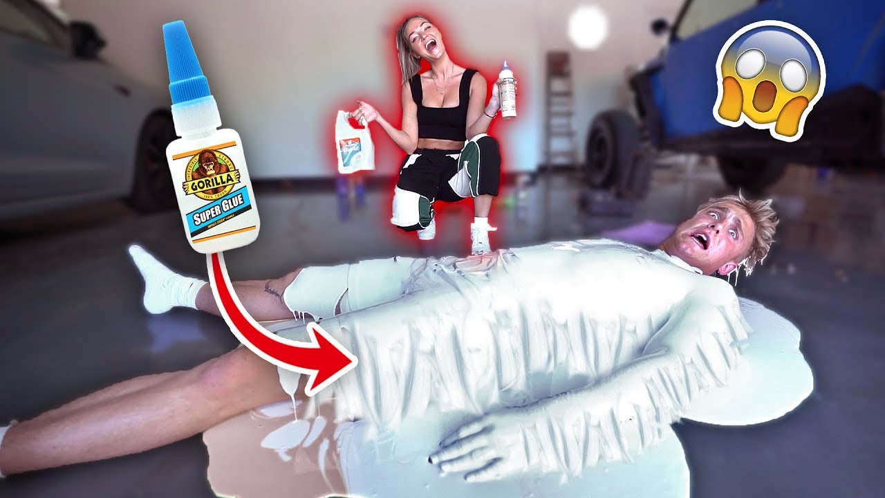 MY GIRLFRIEND GLUED ME TO THE FLOOR!! (REVENGE PRANK)
